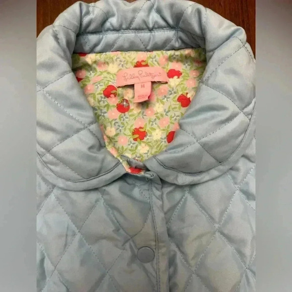 Lilly Pulitzer Quilted Jacket Size 14 Light Blue Printed Lining Preppy Southern - Picture 4 of 12